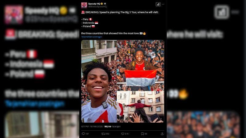 Sumber: x.com/IShowSpeedHQ